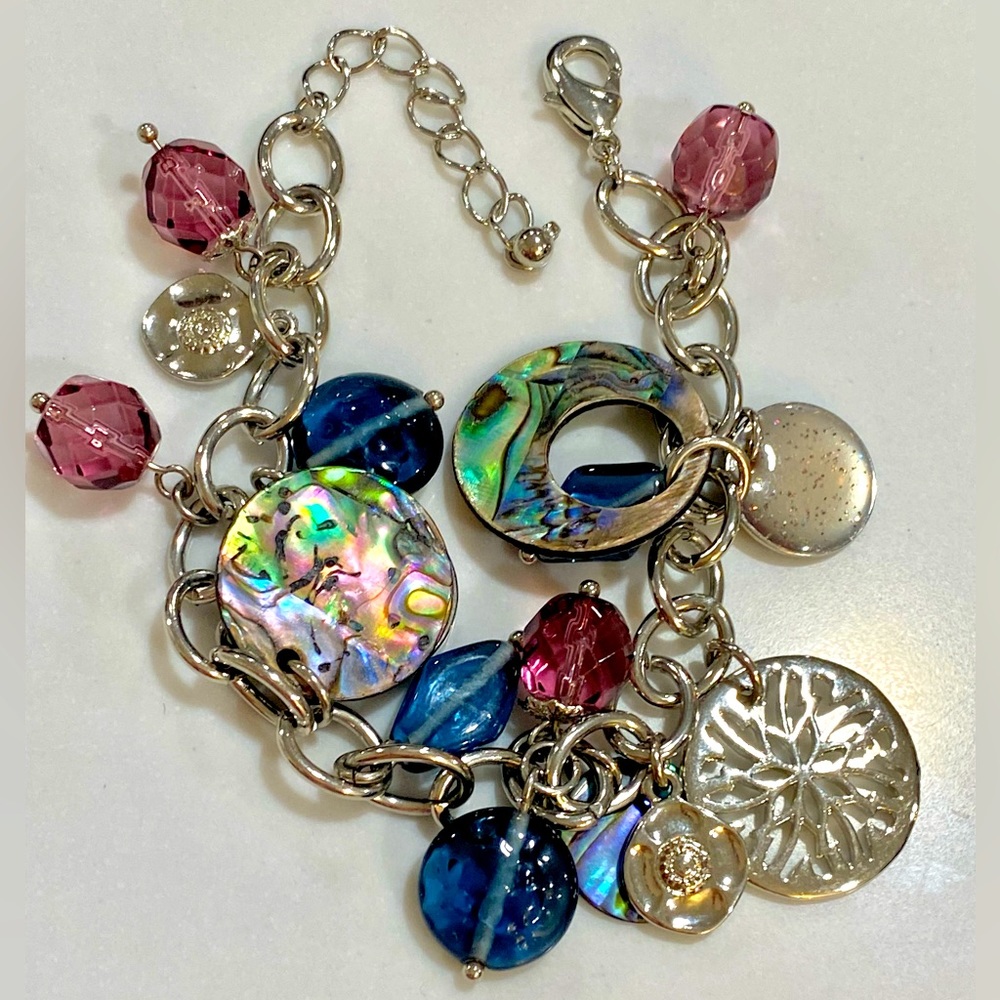 2 FOR $20 ITEM
116.  ABALONE & MULTI-COLORED BEADED CHARM BRACELET WITH EXTENDER